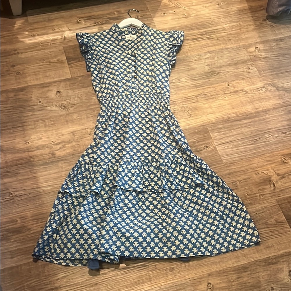 Blue and White Mock Neck High Low Sundress